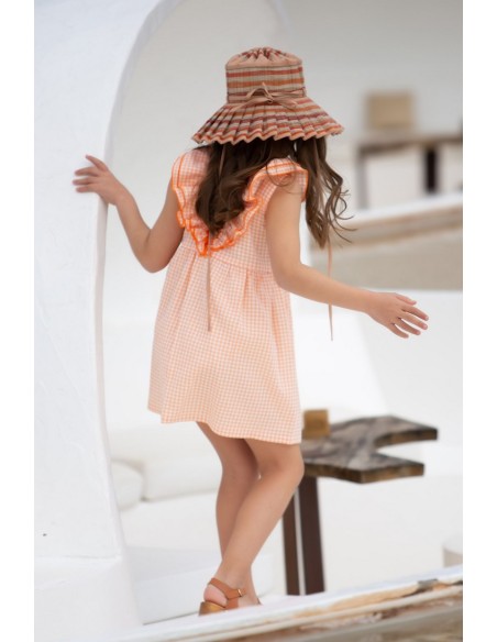 VESTIDO CUADROS CORAL.KID'S CHOCOLATE. VERANO 23.