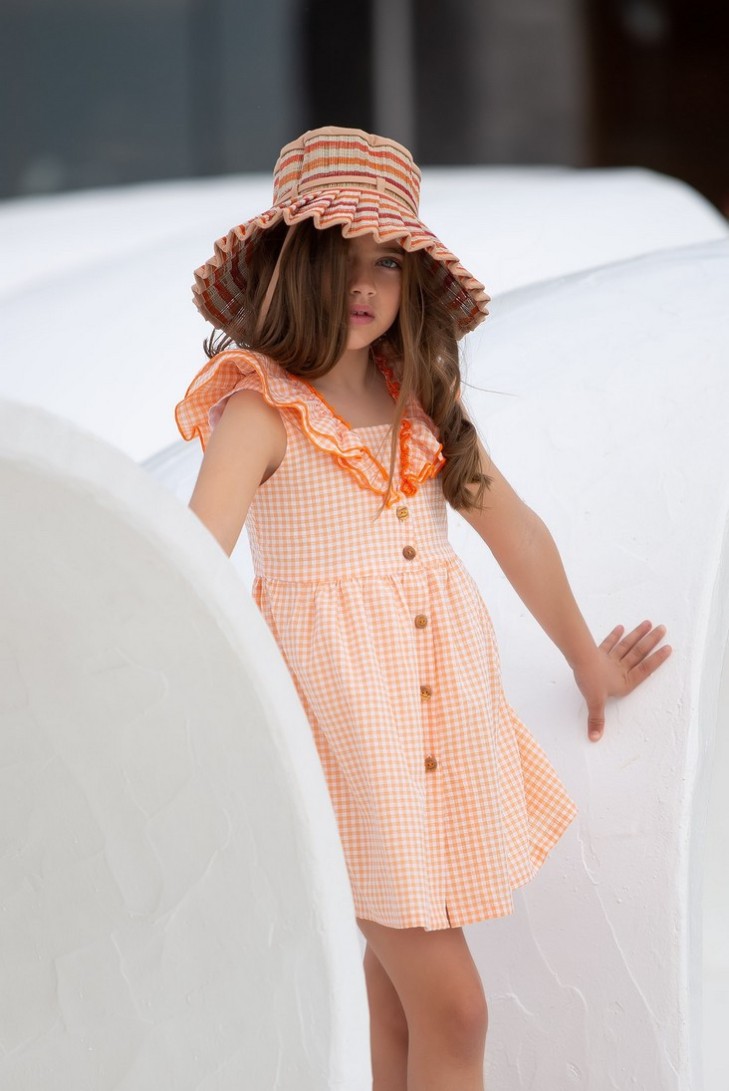 VESTIDO CUADROS CORAL.KID'S CHOCOLATE. VERANO 23.