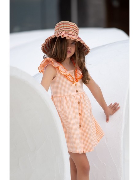 VESTIDO CUADROS CORAL.KID'S CHOCOLATE. VERANO 23.