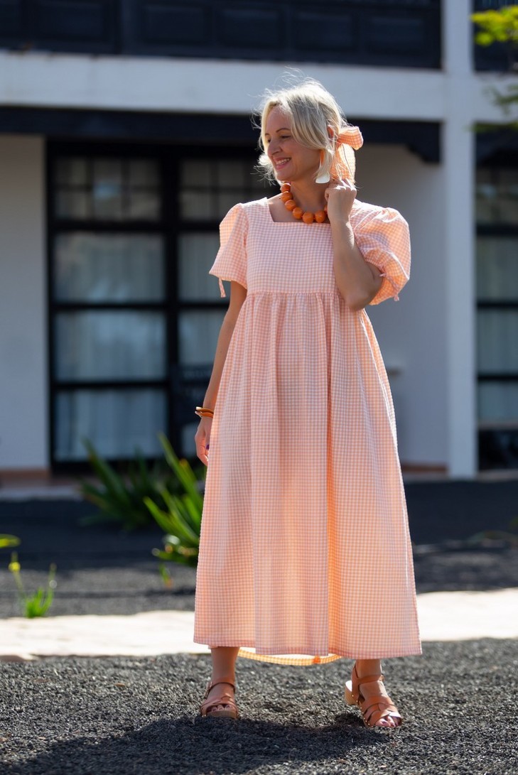 VESTIDO MAMI CUADROS CORAL.KID'S CHOCOLATE. VERANO 23.