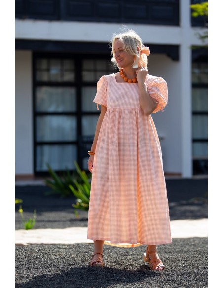 VESTIDO MAMI CUADROS CORAL.KID'S CHOCOLATE. VERANO 23.