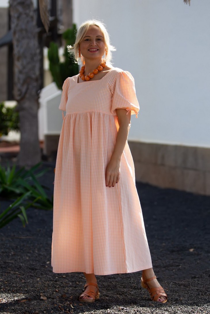 VESTIDO MAMI CUADROS CORAL.KID'S CHOCOLATE. VERANO 23.