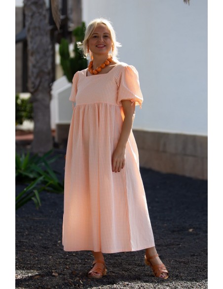VESTIDO MAMI CUADROS CORAL.KID'S CHOCOLATE. VERANO 23.
