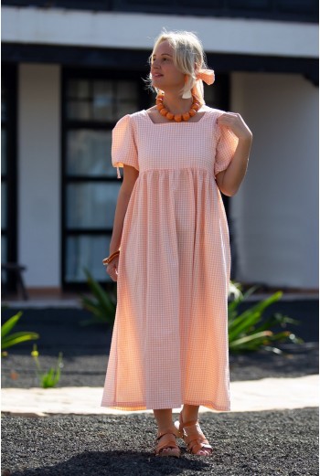 VESTIDO MAMI CUADROS CORAL.KID'S CHOCOLATE. VERANO 23. 2