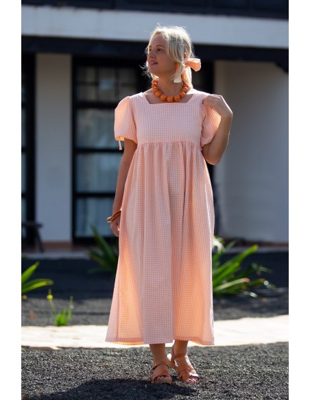 VESTIDO MAMI CUADROS CORAL.KID'S CHOCOLATE. VERANO 23.