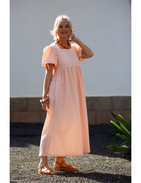 VESTIDO MAMI CUADROS CORAL.KID'S CHOCOLATE. VERANO 23.