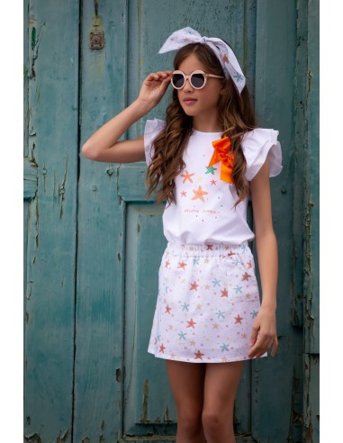CAMISETA NIÑA ESTRELLAS DE MAR. KID'S CHOCOLATE.VERANO 23.