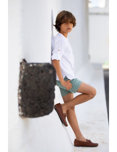 CAMISA NIÑO DE BÁMBULA BLANCA, C.ESTRELLAS DE MAR.KID'S CHOCOLATE. VERANO 23.