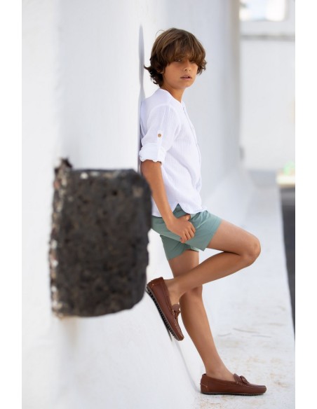 CAMISA NIÑO DE BÁMBULA BLANCA, C.ESTRELLAS DE MAR.KID'S CHOCOLATE. VERANO 23.
