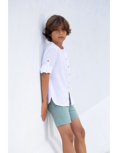CAMISA NIÑO DE BÁMBULA BLANCA, C.ESTRELLAS DE MAR.KID'S CHOCOLATE. VERANO 23.