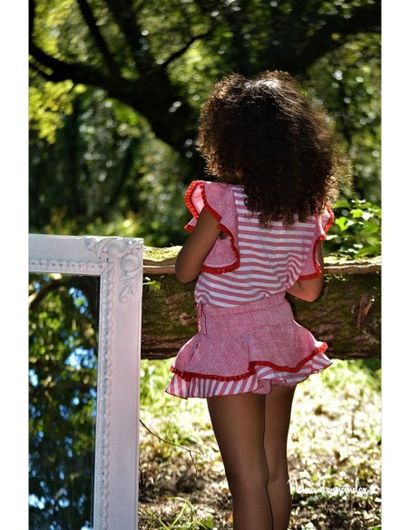 CONJUNTO NIÑA BLUSA Y BOMBACHO COLECCIÓN CAMPANILLA, ROJO/BLANCO.NOMA FERNÁNDEZ. VERANO 23.