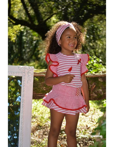 CONJUNTO NIÑA BLUSA Y BOMBACHO COLECCIÓN CAMPANILLA, ROJO/BLANCO.NOMA FERNÁNDEZ. VERANO 23.