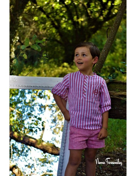 CONJUNTO NIÑO CAMISA Y SHORT COLECCIÓN "CAMPANILLA", ROJO/BLANCO.NOMA FERNÁNDEZ. VERANO 23.