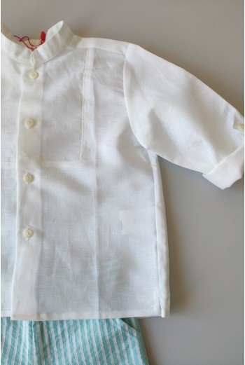 CONJUNTO BEBÉ NIÑO CAMISA Y BERMUDA RAYAS TURQUESA DE VILLALOBOS. 2