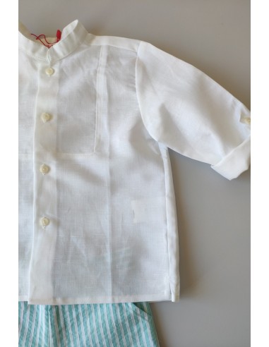 CONJUNTO BEBÉ NIÑO CAMISA Y BERMUDA RAYAS TURQUESA DE VILLALOBOS.