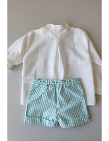 CONJUNTO BEBÉ NIÑO CAMISA Y BERMUDA RAYAS TURQUESA DE VILLALOBOS.