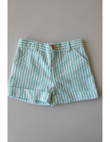 CONJUNTO BEBÉ NIÑO CAMISA Y BERMUDA RAYAS TURQUESA DE VILLALOBOS.
