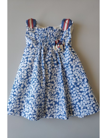 VESTIDO BEBÉ NIÑA SIN MANGAS ESTAMPADO AZUL FRANCIA DE VILLALOBOS.