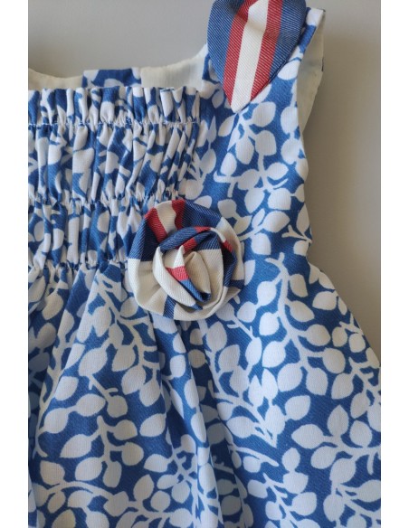 VESTIDO BEBÉ NIÑA SIN MANGAS ESTAMPADO AZUL FRANCIA DE VILLALOBOS.