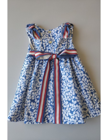 VESTIDO BEBÉ NIÑA SIN MANGAS ESTAMPADO AZUL FRANCIA DE VILLALOBOS.