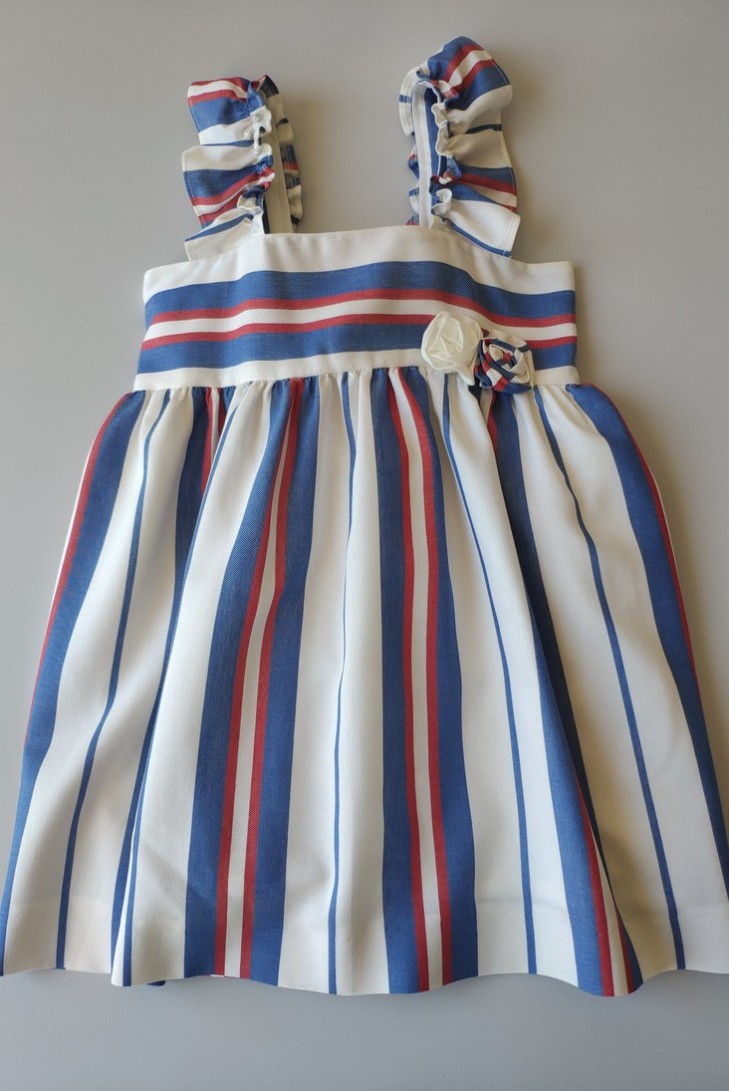 VESTIDO NIÑA SIN MANGAS RAYAS AZUL FRANCIA DE VILLALOBOS.