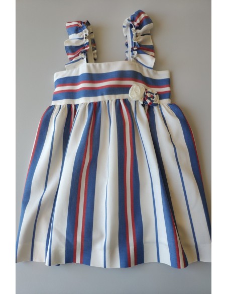 VESTIDO NIÑA SIN MANGAS RAYAS AZUL FRANCIA DE VILLALOBOS.