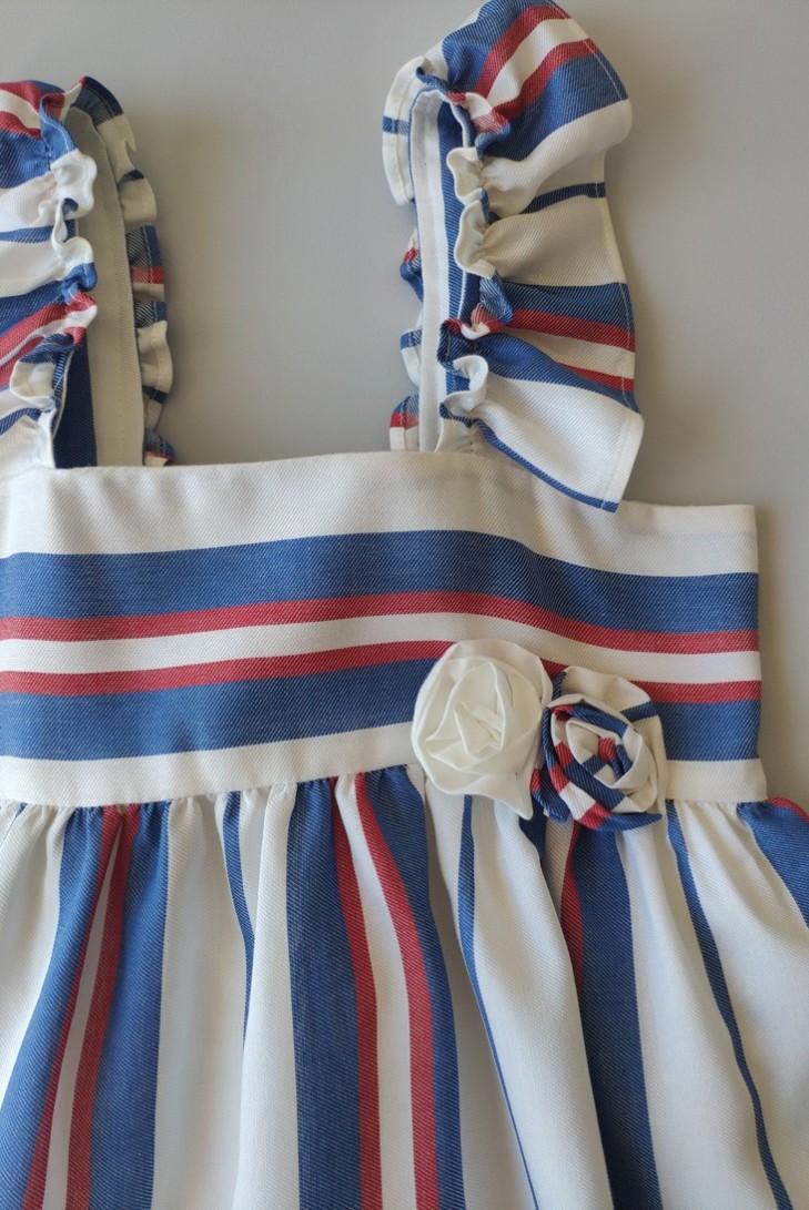VESTIDO NIÑA SIN MANGAS RAYAS AZUL FRANCIA DE VILLALOBOS.