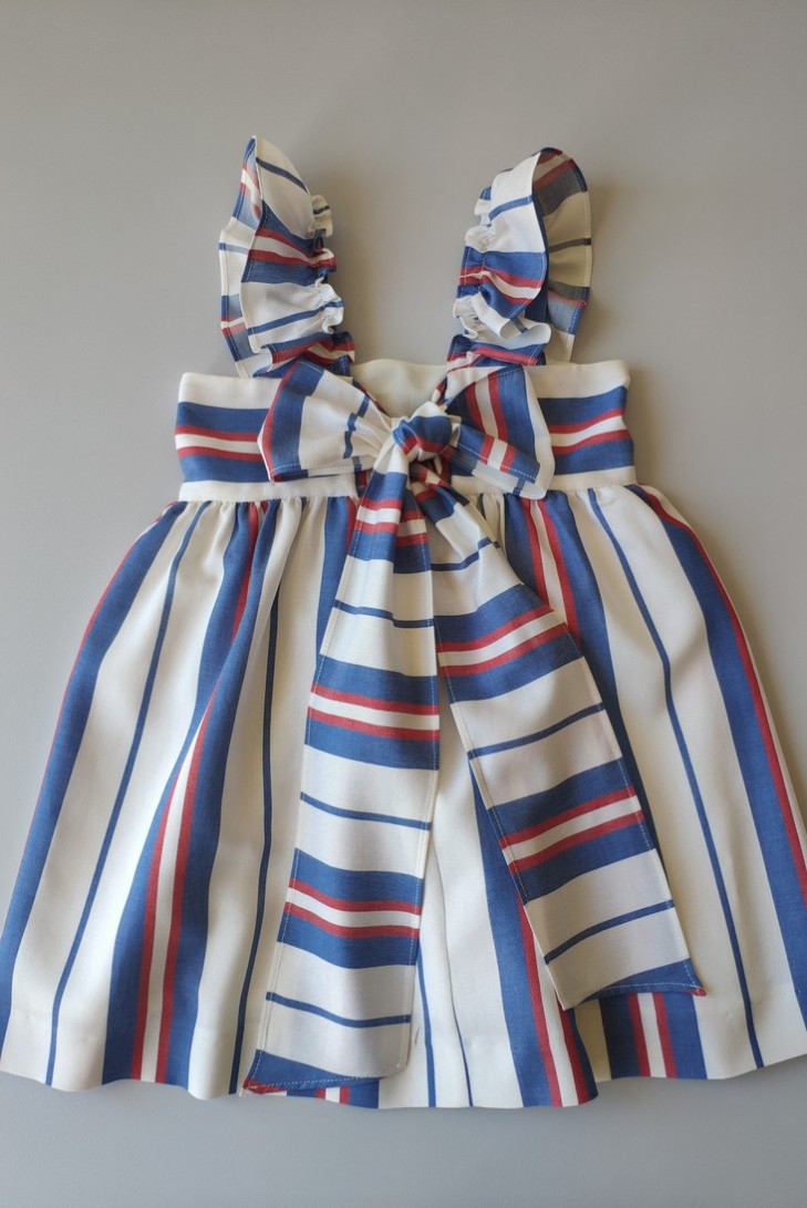 VESTIDO NIÑA SIN MANGAS RAYAS AZUL FRANCIA DE VILLALOBOS.