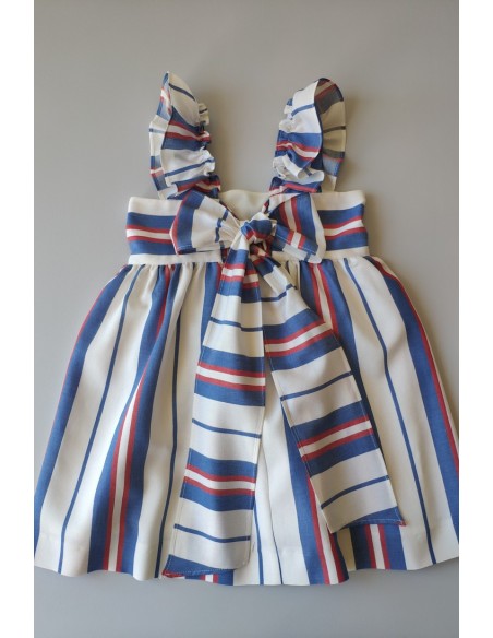 VESTIDO NIÑA SIN MANGAS RAYAS AZUL FRANCIA DE VILLALOBOS.
