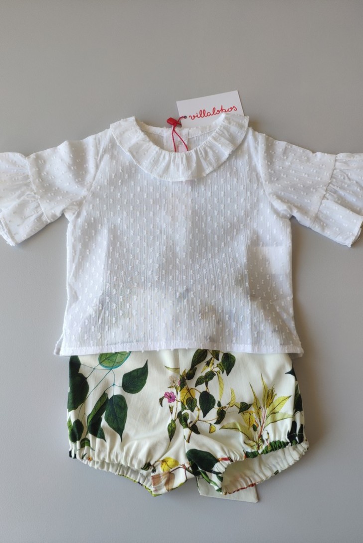 CONJUNTO BEBÉ NIÑA CAMISA Y POLOLO ESTAMPADO BOTÁNICO DE VILLALOBOS.