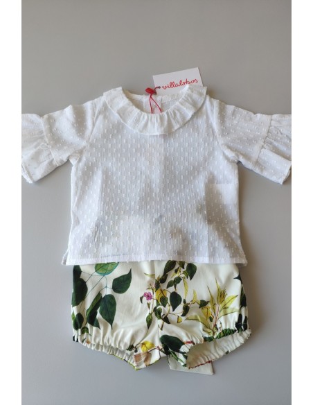 CONJUNTO BEBÉ NIÑA CAMISA Y POLOLO ESTAMPADO BOTÁNICO DE VILLALOBOS.