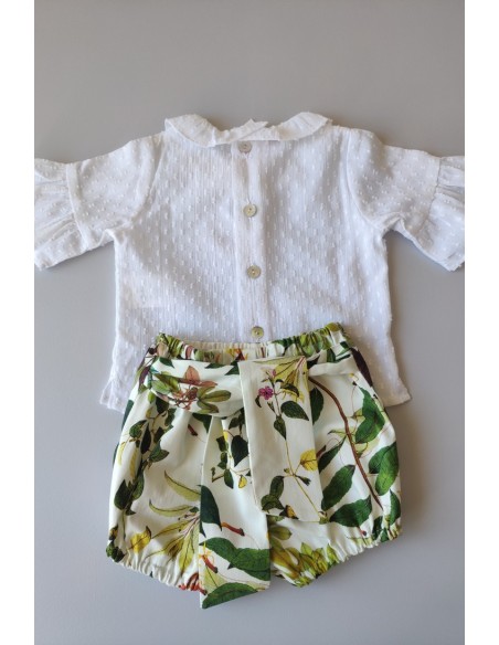 CONJUNTO BEBÉ NIÑA CAMISA Y POLOLO ESTAMPADO BOTÁNICO DE VILLALOBOS.