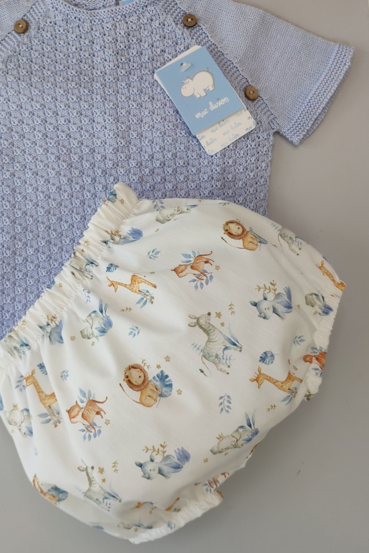 CONJUNTO NIÑO JERSEY Y CULOTTE ESTAMPADO "MADRESELVA", NUBE.VERANO 23.