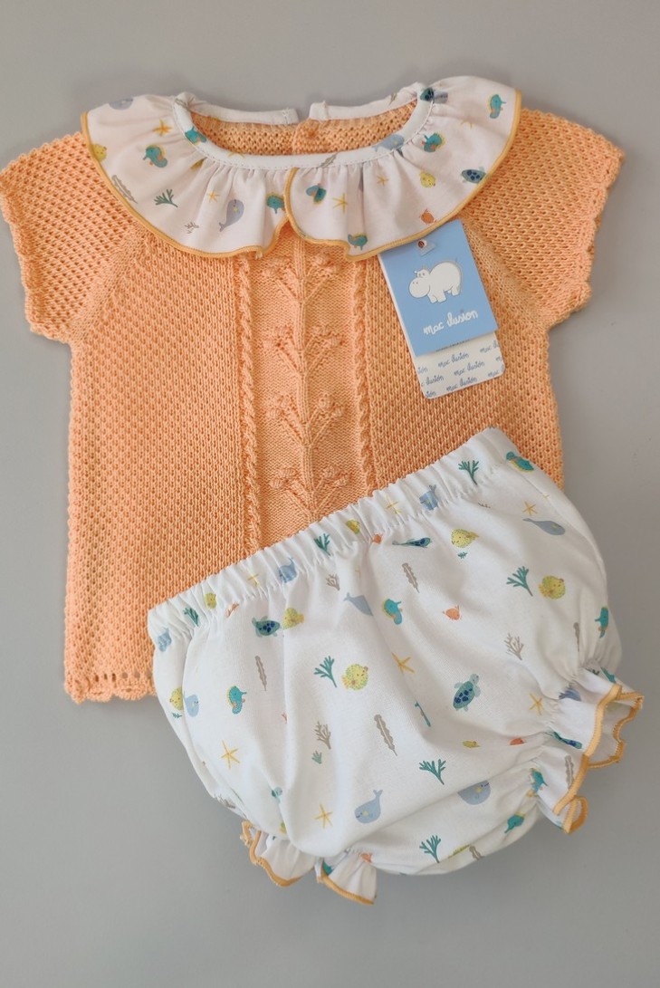 CONJUNTO 2 PIEZAS NIÑA "AZUCENA", MANDARINA. VERANO 23.