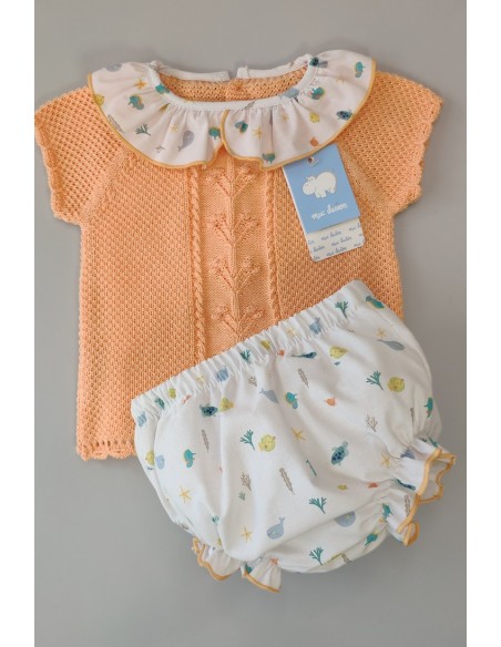 CONJUNTO 2 PIEZAS NIÑA "AZUCENA", MANDARINA. VERANO 23.