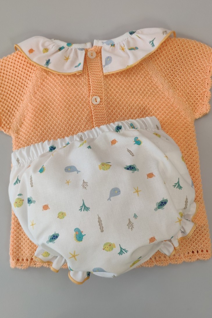 CONJUNTO 2 PIEZAS NIÑA "AZUCENA", MANDARINA. VERANO 23.