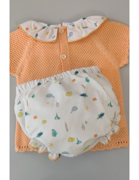 CONJUNTO 2 PIEZAS NIÑA "AZUCENA", MANDARINA. VERANO 23.