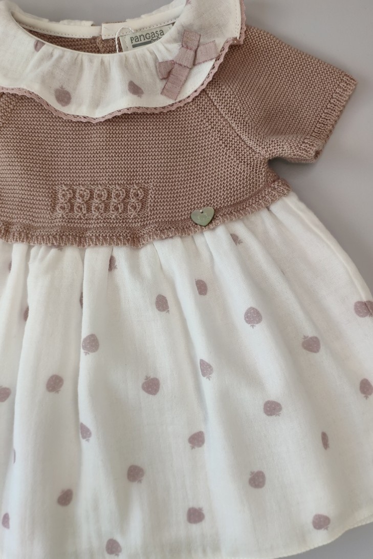 VESTIDO FRESAS (SIN BRAGA) DE PANGASA BABY, ROSA VINTAGE. VERANO 23.