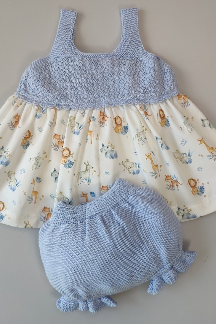 VESTIDO Y CULOTTE ESTAMPADO "MADRESELVA", NUBE. VERANO 23.