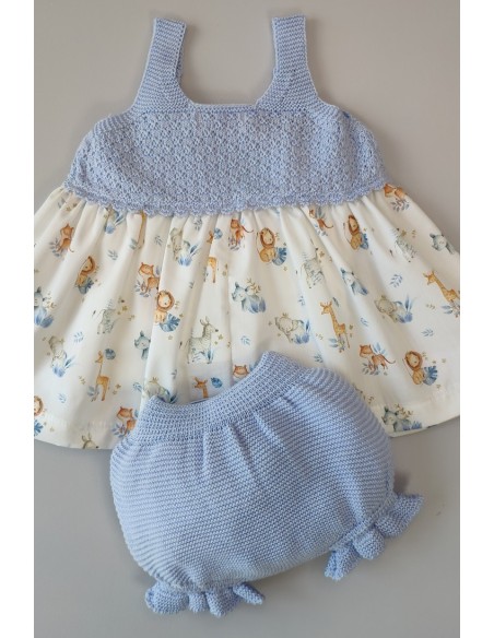 VESTIDO Y CULOTTE ESTAMPADO "MADRESELVA", NUBE. VERANO 23.