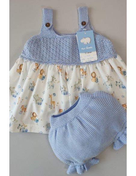 VESTIDO Y CULOTTE ESTAMPADO "MADRESELVA", NUBE. VERANO 23.