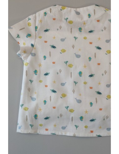 PETO TIRANTES NIÑO Y BLUSITA ESTAMPADA "AZUCENA", MANDARINA. VERANO 23.