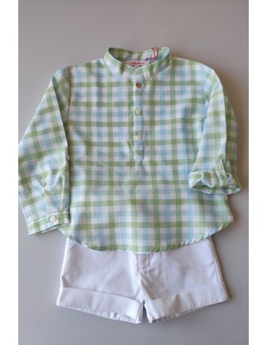 CONJUNTO NIÑO CAMISA CUADROS VICHY Y BERMUDA DE VILLALOBOS.