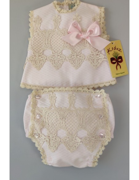 CONJUNTO NIÑA PIQUÉ 2 PIEZAS, ROSA BEBÉ. VERANO.