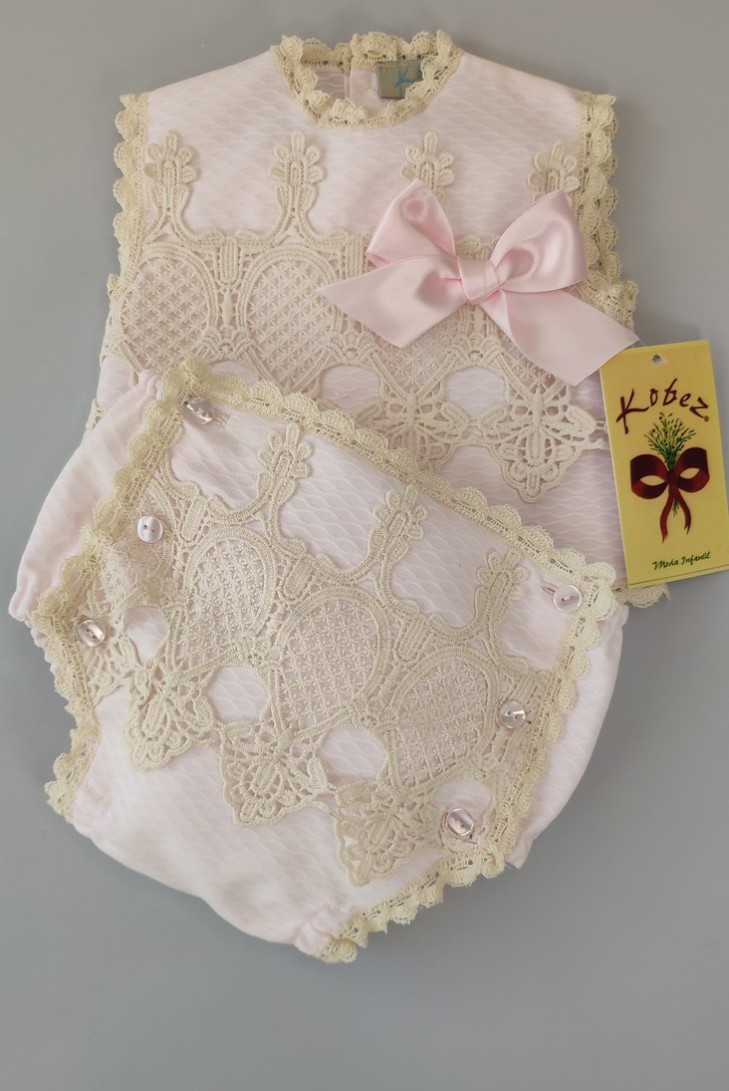 CONJUNTO NIÑA PIQUÉ 2 PIEZAS, ROSA BEBÉ. VERANO.
