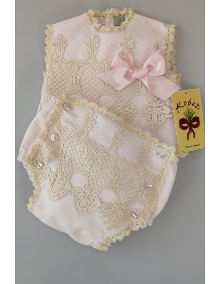CONJUNTO NIÑA PIQUÉ 2 PIEZAS, ROSA BEBÉ. VERANO.