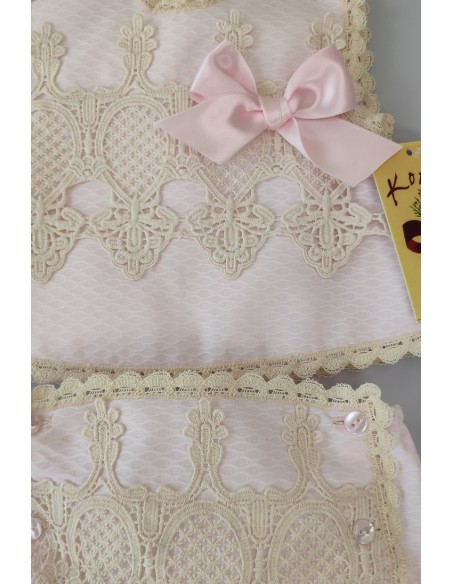 CONJUNTO NIÑA PIQUÉ 2 PIEZAS, ROSA BEBÉ. VERANO.