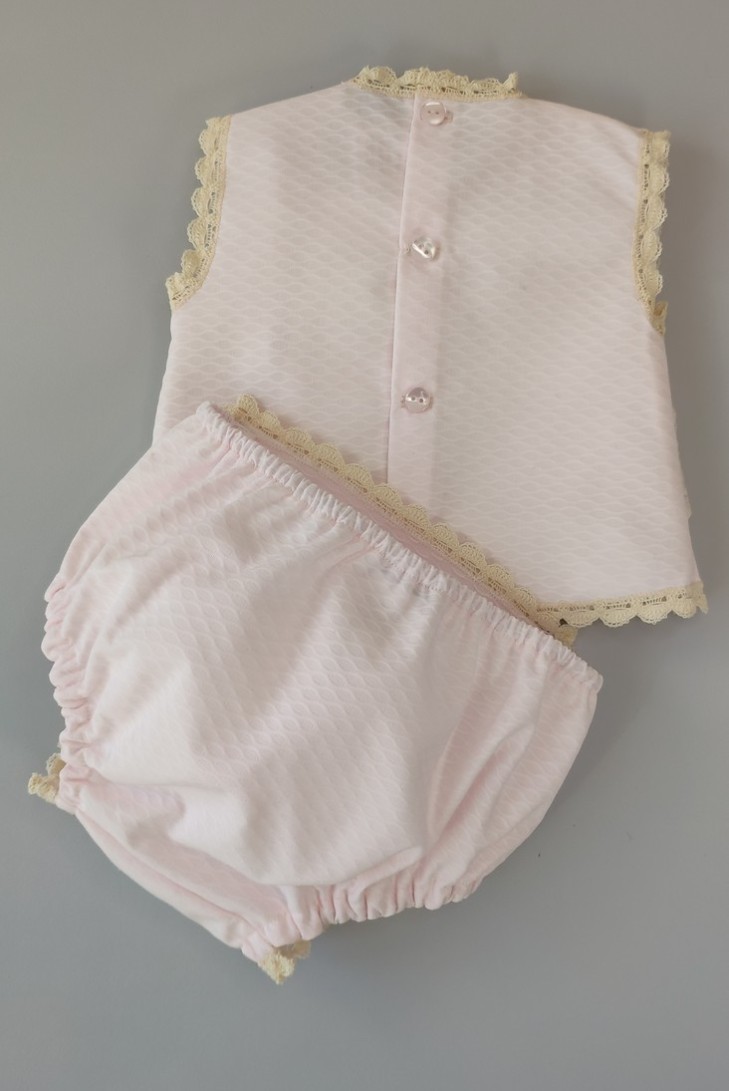 CONJUNTO NIÑA PIQUÉ 2 PIEZAS, ROSA BEBÉ. VERANO.