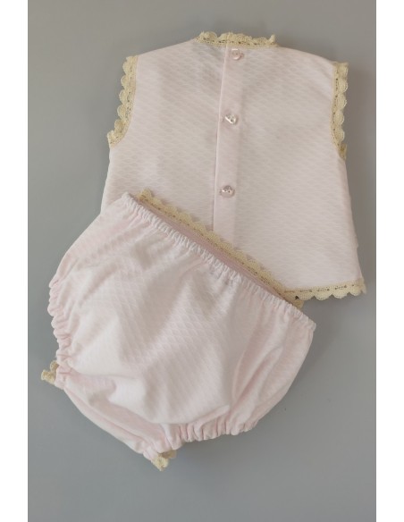 CONJUNTO NIÑA PIQUÉ 2 PIEZAS, ROSA BEBÉ. VERANO.