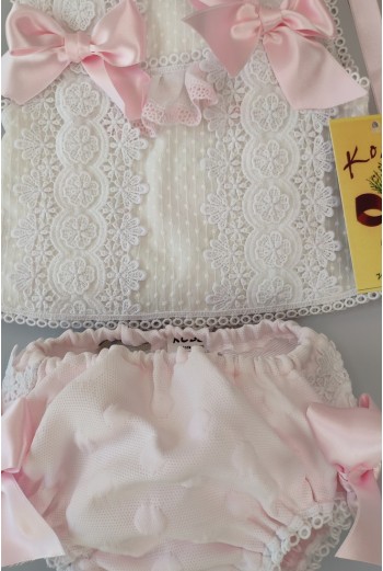 CONJUNTO NIÑA 3 PIEZAS, BLANCO/ROSA BEBÉ. VERANO. 2